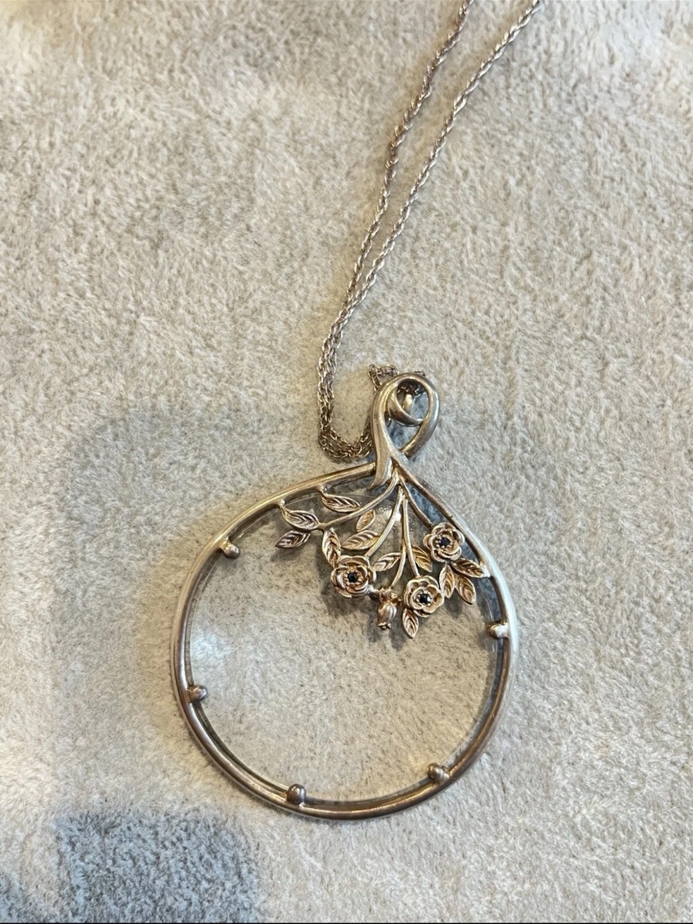 Vintage Victorian Sterling Silver 925 Sapphire Magnifying Glass Pendant Necklace